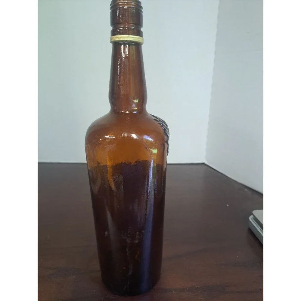 Vintage John Macnaughton Amber Brown Liqour Bottle Molded Palmette On Shoulder